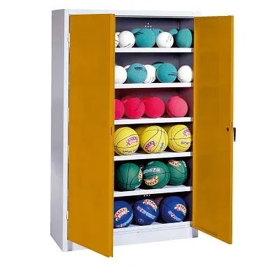 C+P Ballschrank mit Vollblech-Flügeltüren (Typ 3), HxBxT 195x93x40 cm, Goldgelb (RAL 1004), Lichtgrau (RAL 7035), Gleichschliessung