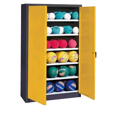 C+P Ballschrank mit Vollblech-Flügeltüren (Typ 3), HxBxT 195x93x40 cm, Verkehrsgelb (RAL 1023), Anthrazit (RAL 7021), Gleichschliessung
