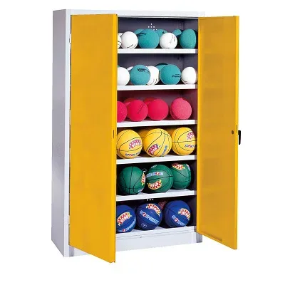 C+P Ballschrank mit Vollblech-Flügeltüren (Typ 3), HxBxT 195x93x50 cm, Verkehrsgelb (RAL 1023), Lichtgrau (RAL 7035), Gleichschliessung