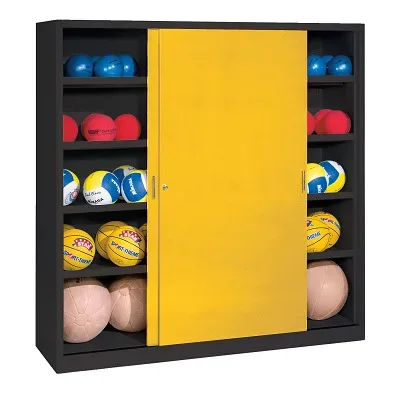 C+P Ballschrank mit Vollblech-Schiebetüren (Typ 4), HxBxT 195x190x60 cm, Verkehrsgelb (RAL 1023), Anthrazit (RAL 7021), Gleichschliessung