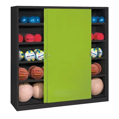C+P Ballschrank mit Vollblech-Schiebetüren (Typ 4), HxBxT 195x120x50 cm, Clowngrün (RAL 110 80 60), Anthrazit (RAL 7021), Gleichschliessung