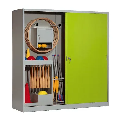 C+P Sportgeräteschrank mit Vollblech-Schiebetüren (Typ 5), HxBxT 195x190x60 cm, Clowngrün (RAL 110 80 60), Lichtgrau (RAL 7035), Gleichschliessung