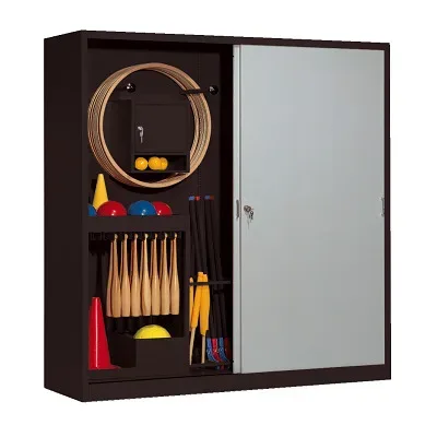 C+P Sportgeräteschrank mit Vollblech-Schiebetüren (Typ 5), HxBxT 195x190x60 cm, Lichtgrau (RAL 7035), Anthrazit (RAL 7021), Gleichschliessung