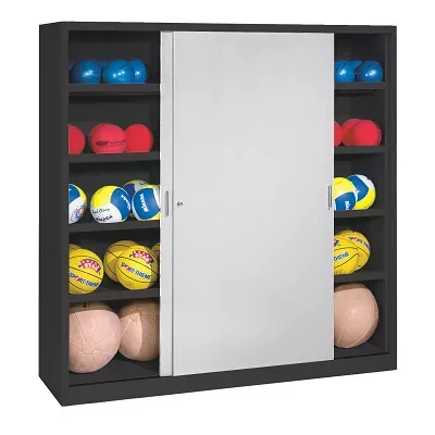 C+P Ballschrank mit Vollblech-Schiebetüren (Typ 4), HxBxT: 195x120x60 cm, Lichtgrau (RAL 7035), Anthrazit (RAL 7021), Gleichschliessung