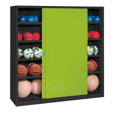 C+P Ballschrank mit Vollblech-Schiebetüren (Typ 4), HxBxT: 195x120x60 cm, Clowngrün (RAL 110 80 60), Anthrazit (RAL 7021), Gleichschliessung