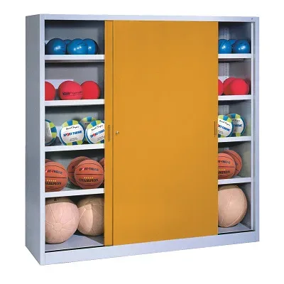 C+P Ballschrank mit Vollblech-Schiebetüren (Typ 4), HxBxT: 195x160x60 cm, Goldgelb (RAL 1004), Lichtgrau (RAL 7035), Einzelschliessung