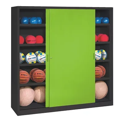 C+P Ballschrank mit Vollblech-Schiebetüren (Typ 4), HxBxT: 195x160x40 cm, Clowngrün (RAL 110 80 60), Anthrazit (RAL 7021), Gleichschliessung