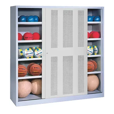 C+P Ballschrank mit Lochblech-Schiebetüren (Typ 4), HxBxT: 195x160x40 cm, Lichtgrau (RAL 7035), Lichtgrau (RAL 7035), Einzelschliessung