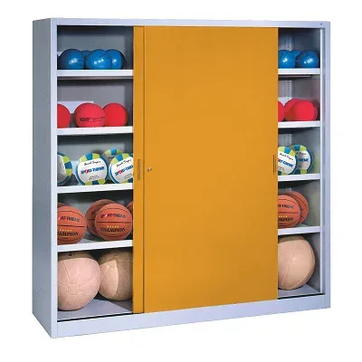 C+P Ballschrank mit Vollblech-Schiebetüren (Typ 4), HxBxT: 195x160x60 cm, Goldgelb (RAL 1004), Lichtgrau (RAL 7035), Gleichschliessung