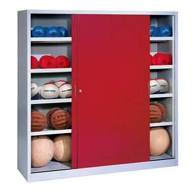 C+P Ballschrank mit Vollblech-Schiebetüren (Typ 4), HxBxT: 195x120x40 cm, Rubinrot (RAL 3003), Lichtgrau (RAL 7035), Einzelschliessung