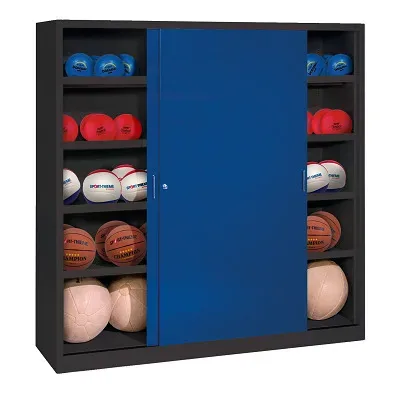 C+P Ballschrank mit Vollblech-Schiebetüren (Typ 4), HxBxT: 195x120x40 cm, Enzianblau (RAL 5010), Anthrazit (RAL 7021), Einzelschliessung
