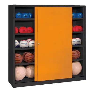 C+P Ballschrank mit Vollblech-Schiebetüren (Typ 4), HxBxT: 195x120x40 cm, Gelborange (RAL 2000), Anthrazit (RAL 7021), Einzelschliessung