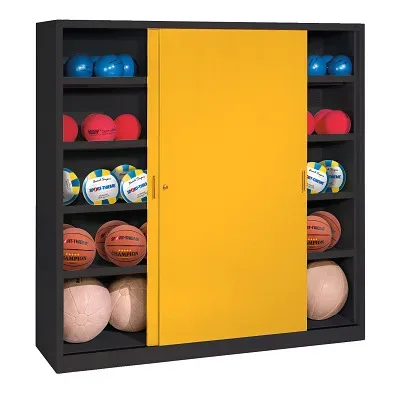 C+P Ballschrank mit Vollblech-Schiebetüren (Typ 4), HxBxT: 195x120x40 cm, Verkehrsgelb (RAL 1023), Anthrazit (RAL 7021), Einzelschliessung