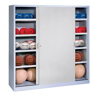 C+P Ballschrank mit Vollblech-Schiebetüren (Typ 4), HxBxT: 195x120x60 cm, Lichtgrau (RAL 7035), Lichtgrau (RAL 7035), Einzelschliessung