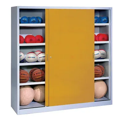 C+P Ballschrank mit Vollblech-Schiebetüren (Typ 4), HxBxT: 195x120x60 cm, Goldgelb (RAL 1004), Lichtgrau (RAL 7035), Einzelschliessung