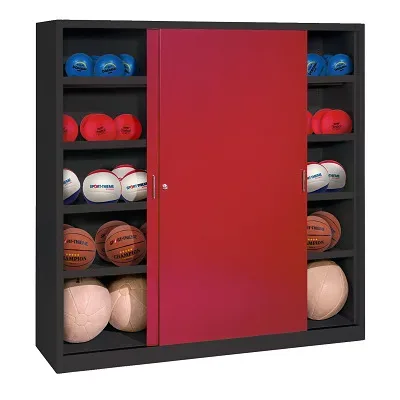 C+P Ballschrank mit Vollblech-Schiebetüren (Typ 4), HxBxT: 195x120x60 cm, Rubinrot (RAL 3003), Anthrazit (RAL 7021), Einzelschliessung