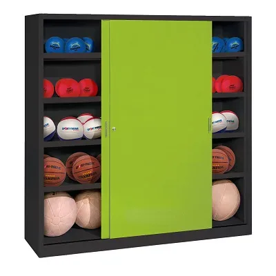 C+P Ballschrank mit Vollblech-Schiebetüren (Typ 4), HxBxT: 195x120x60 cm, Clowngrün (RAL 110 80 60), Anthrazit (RAL 7021), Einzelschliessung