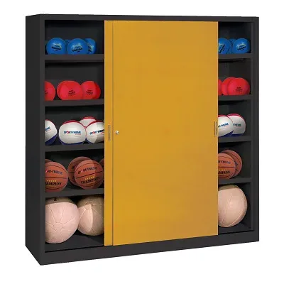 C+P Ballschrank mit Vollblech-Schiebetüren (Typ 4), HxBxT: 195x120x60 cm, Goldgelb (RAL 1004), Anthrazit (RAL 7021), Einzelschliessung