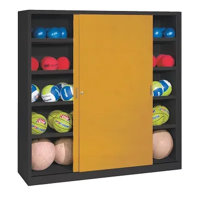 C+P Ballschrank mit Vollblech-Schiebetüren (Typ 4), HxBxT: 195x120x40 cm, Goldgelb (RAL 1004), Anthrazit (RAL 7021), Gleichschliessung