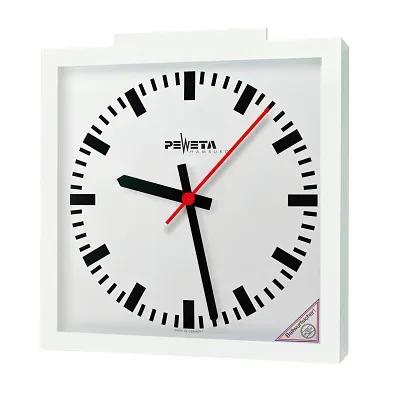 Peweta Funk-Wanduhr mit Sekundenanzeiger, 50x50 cm, Zifferblatt DIN-Balken, Batteriebetrieb