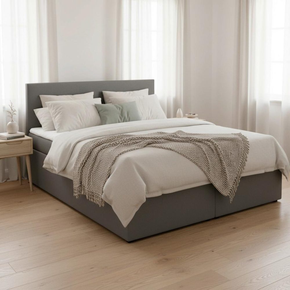 Boxbett Lucy Ca. 180x200 Cm Grau Mit Topper 180/200 cm Grau 