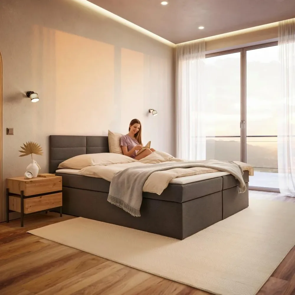 Boxspringbett Lisa Dunkelgrau Ca. 180x200 Cm Inkl. Topper 180/200 cm Dunkelgrau 
