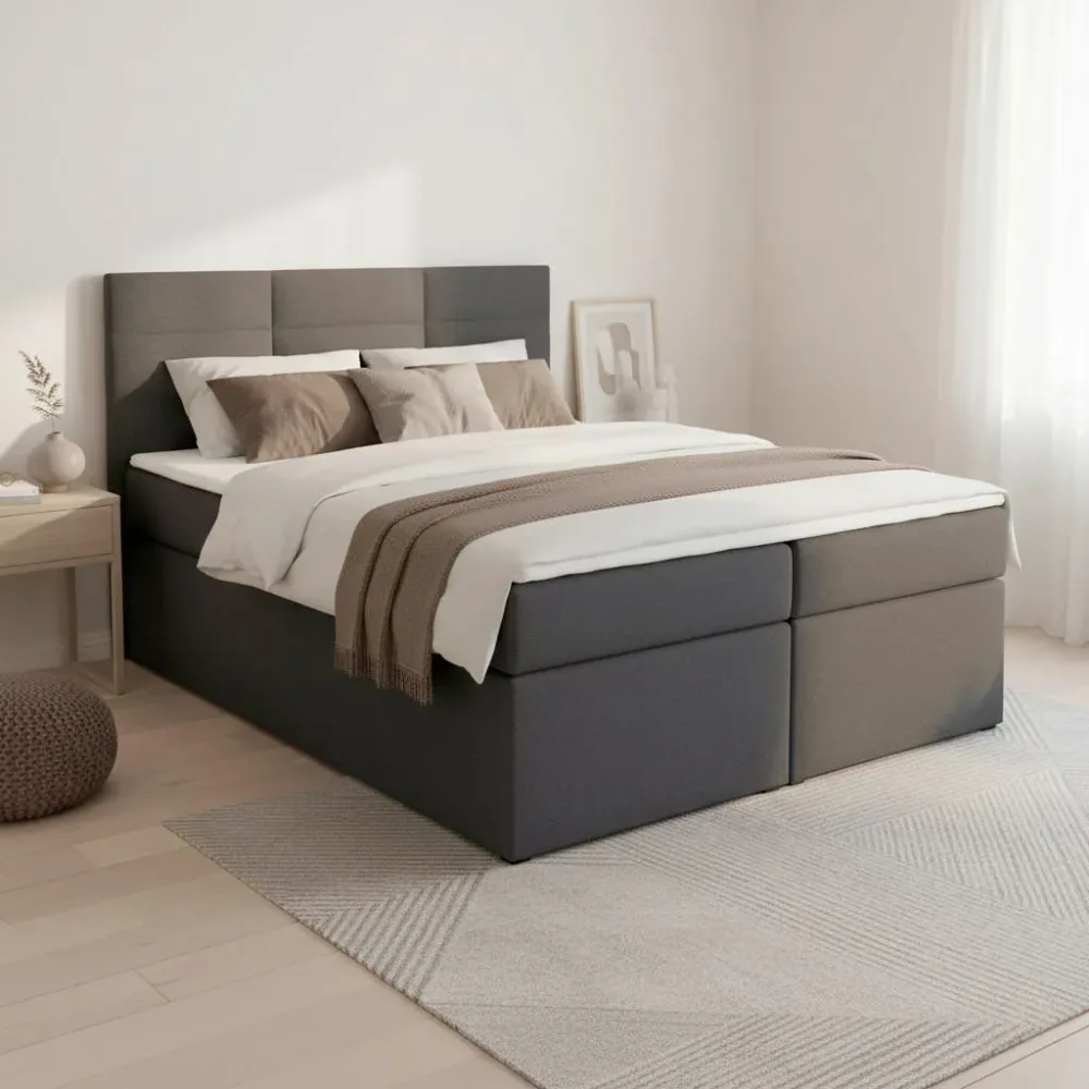 Boxspringbett In Grau Ca. 140x200 Cm Inkl. Topper 