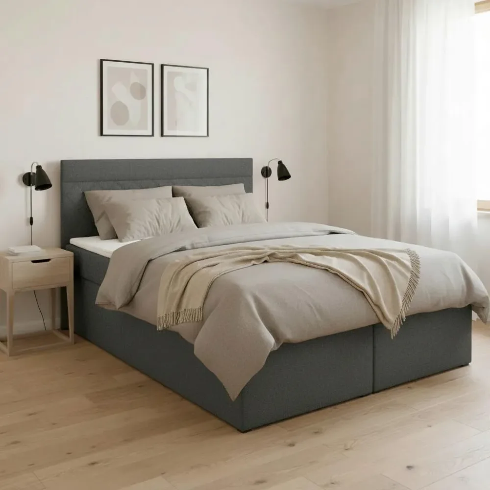Boxspringbett Rosa Anthrazit. Ca 140x200cm Ink. Topper 140/200 cm Dunkelgrau 