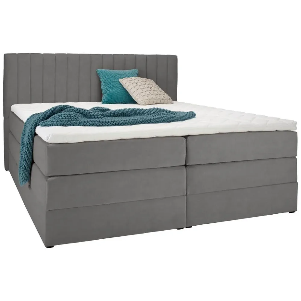 Boxspringbett Simon In Hellgrau Ca. 160x200cm 160/200 cm Hellgrau 