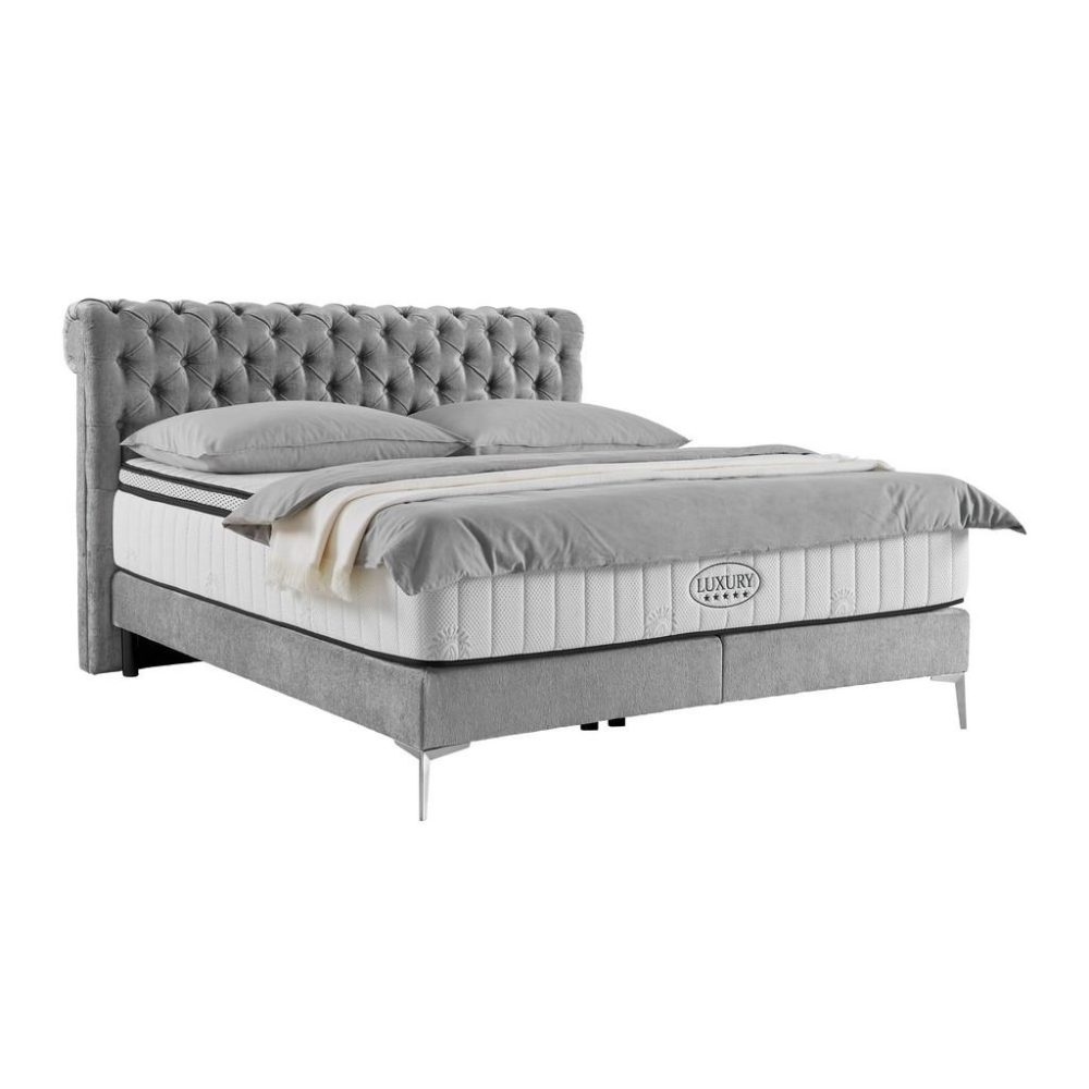 Boxspringbett Queen In Grau Ca. 180x200cm 180/200 cm Grau 