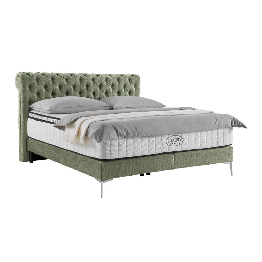 Boxspringbett Queen In Olivgrün Ca. 180x200cm 180/200 cm Olivgrün 