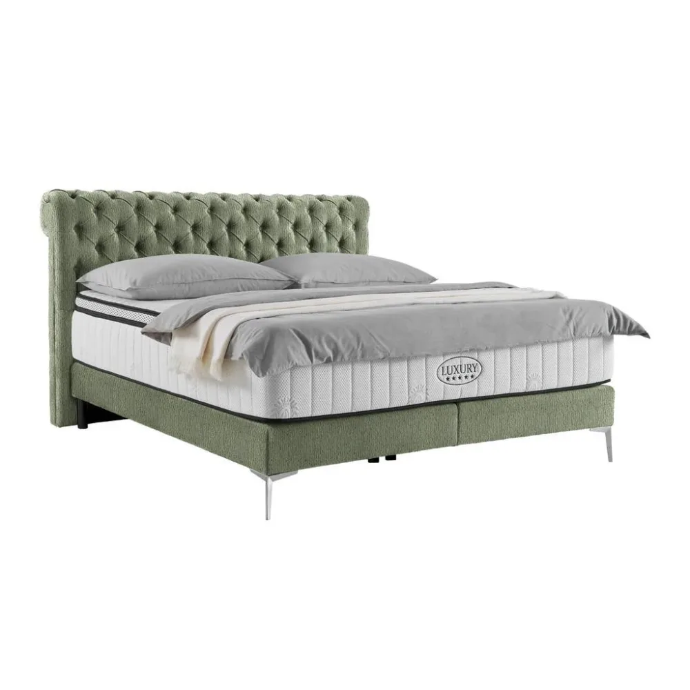 Boxspringbett Queen In Olivgrün Ca. 160x200cm 160/200 cm Olivgrün 