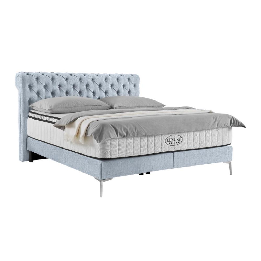 Boxspringbett Queen In Blaugrau Ca. 160x200cm 160/200 cm Blaugrau 