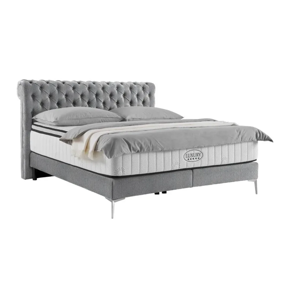 Boxspringbett Queen In Dunkelgrau Ca. 180x200cm 180/200 cm Dunkelgrau 