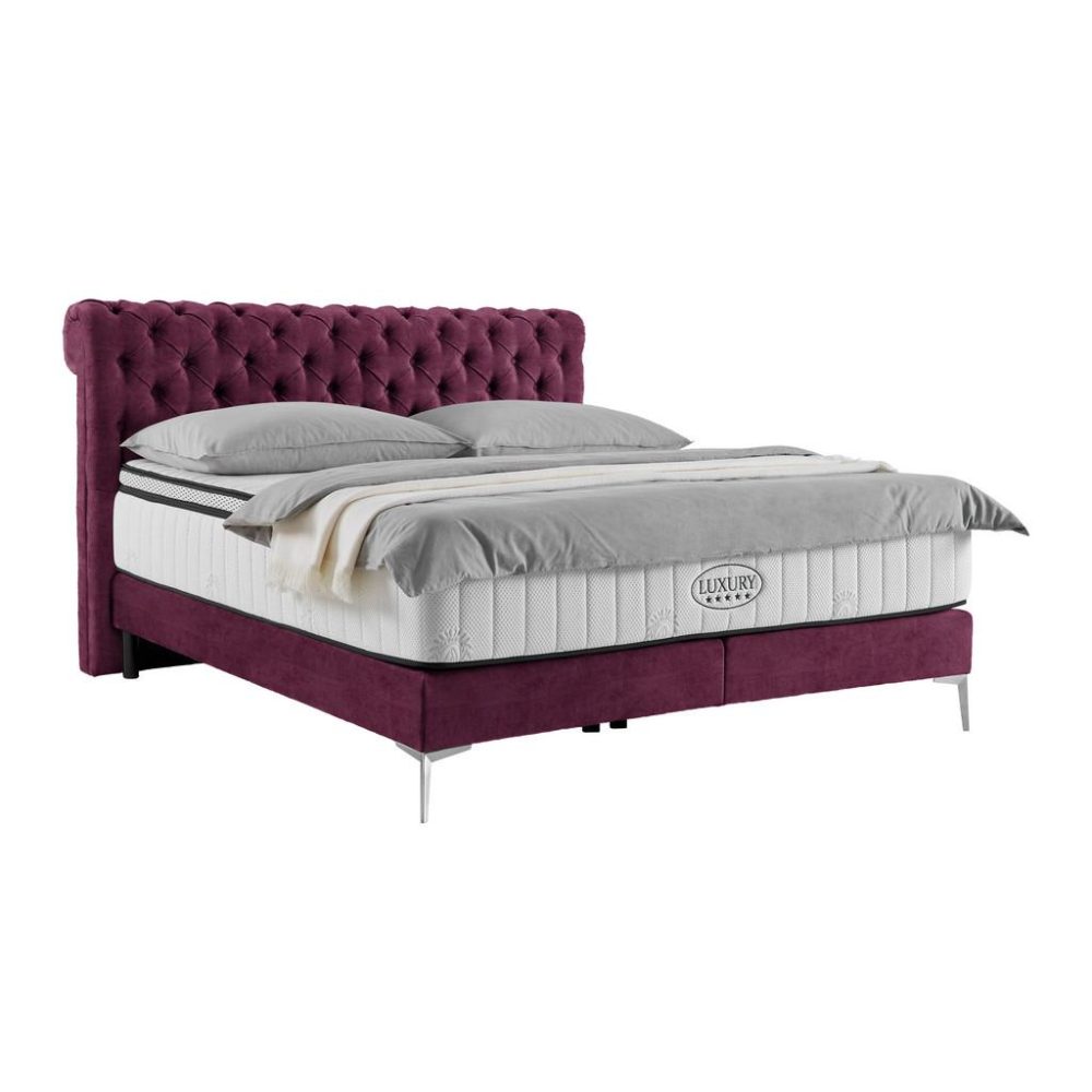 Boxspringbett Queen In Weinrot Ca. 180x200cm 180/200 cm Weinrot 