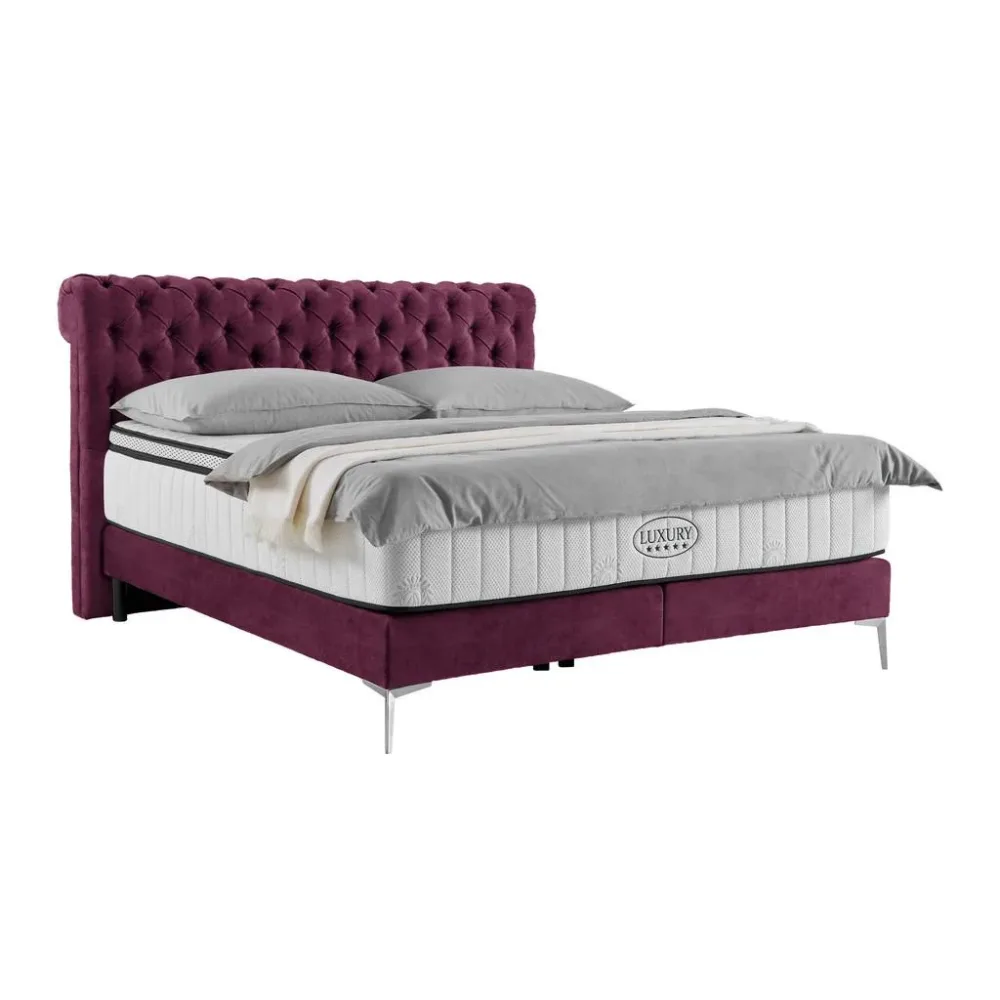 Boxspringbett Queen In Weinrot Ca. 160x200cm 160/200 cm Weinrot 
