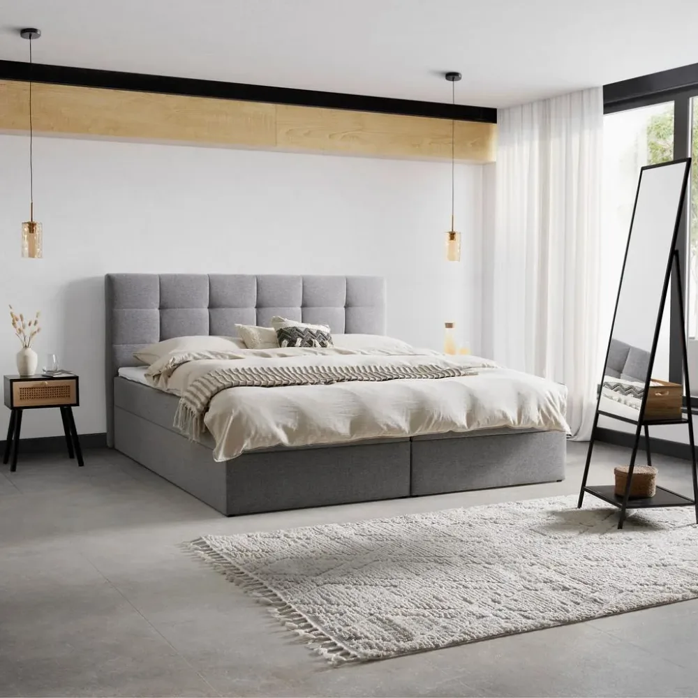 Boxbett Marselie Ca. 200x200 Cm Grau Mit Topper 200/200 cm Grau 
