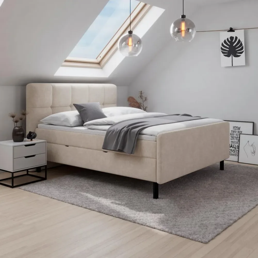 Boxbett Marbella 180x200cm Beige Mit Topper 180/200 cm Beige 