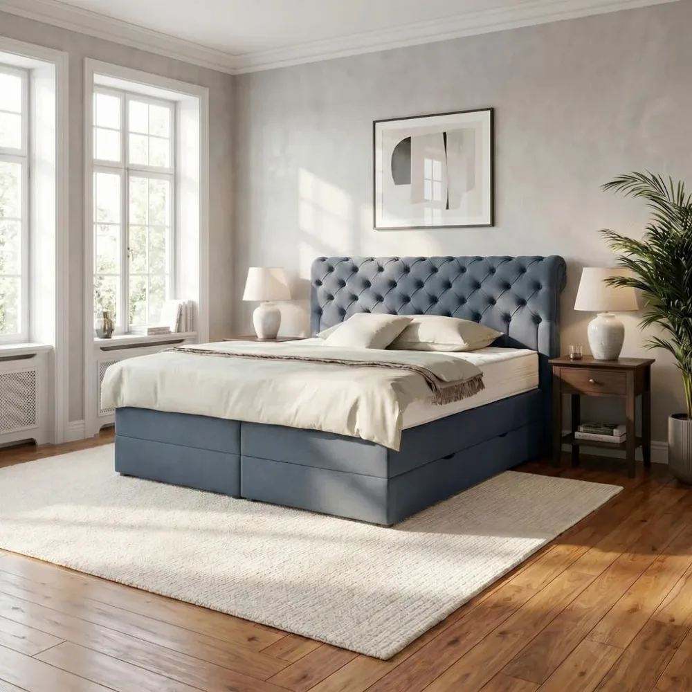 Boxspringbett Belano Dunkelblau Ca. 180x200cm 180/200 cm Dunkelblau 