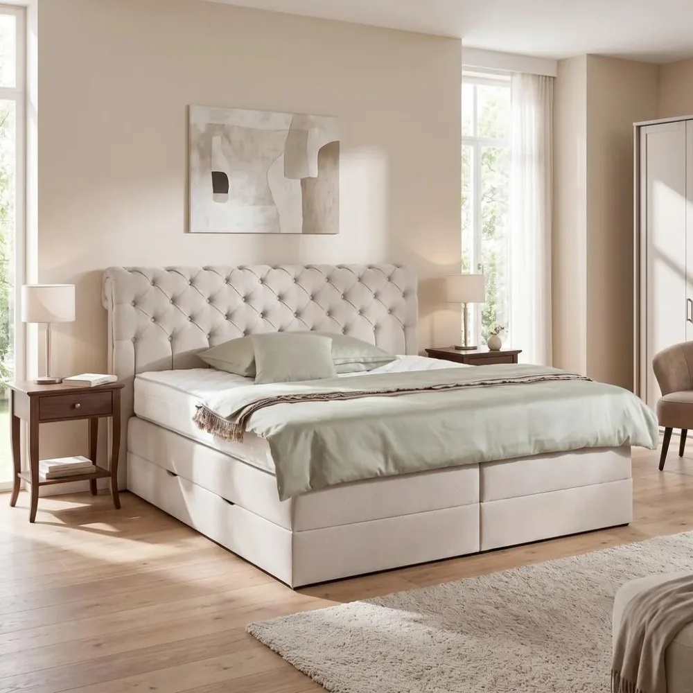 Boxspringbett Belano Beige Ca. 200x200cm 200/200 cm Beige 