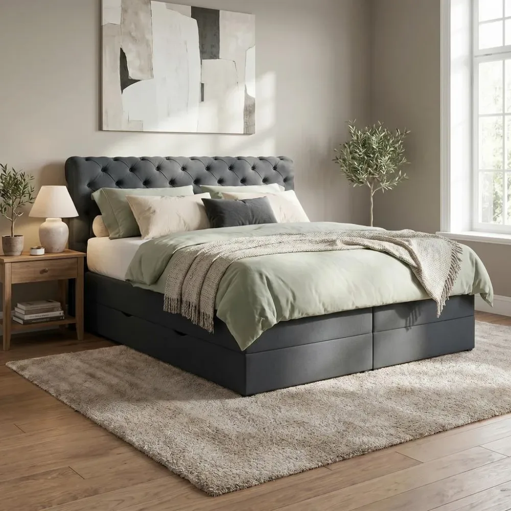 Boxspringbett Belano Schwarz Ca. 180x200cm 180/200 cm Schwarz 