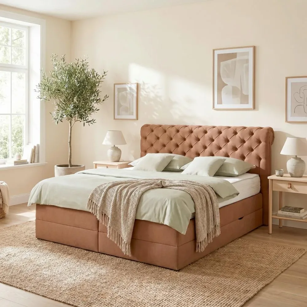 Boxspringbett Belano Rostfarben Ca. 200x200cm 200/200 cm Rostfarben 