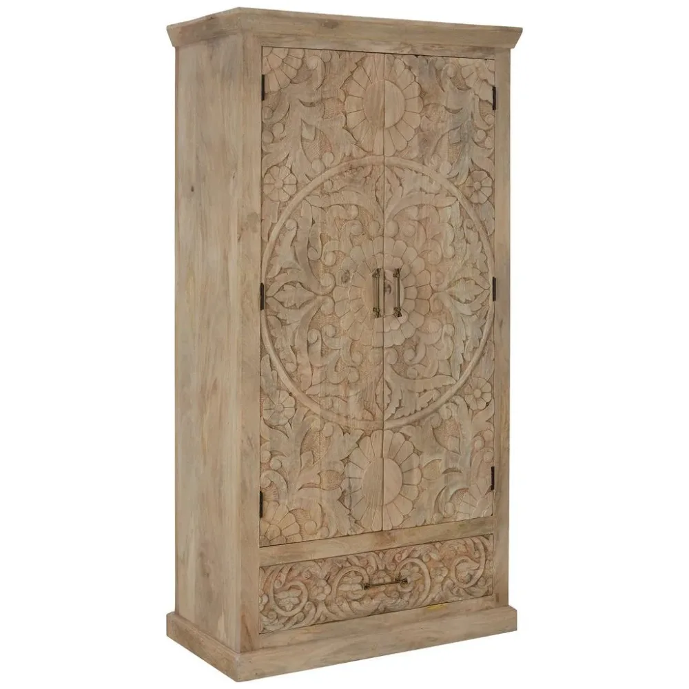 Schrank Aus Mangoholz Massiv 90/175/45 cm Naturfarben 
