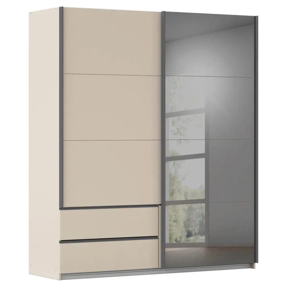 Schwebetürenschrank Elara Grau/champagnerfarben 181/210/62 cm Grau, Champagner 