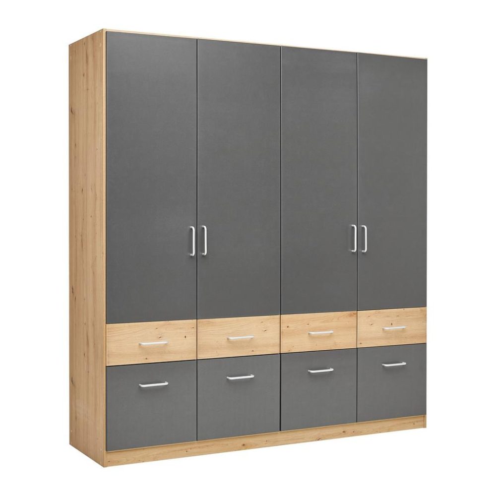 Drehtürenschrank Aalen-extra In Grau/eiche Artisan 181/197/54 cm Grau, Eiche Artisan 