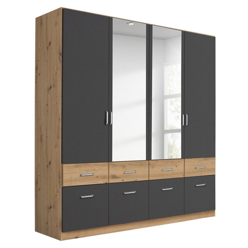 Drehtürenschrank Aalen Grau/eiche Artisan 181/197/54 cm Alufarben 