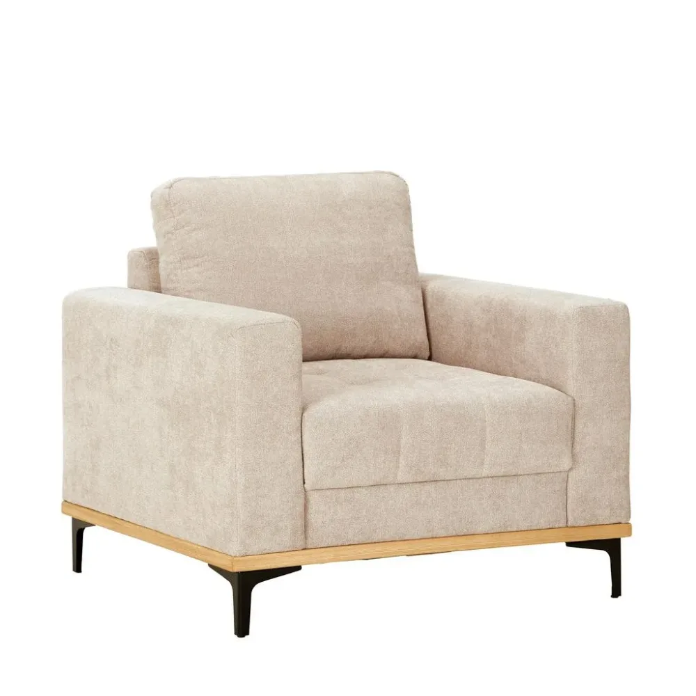 Sessel In Beige Metallfuss Schwarz Flachgewebe Beige 