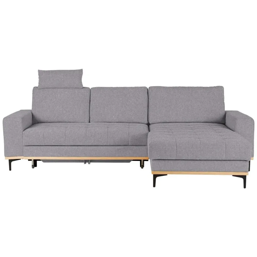 Ecksofa In Grau Metallfuss Schwarz Webstoff Grau 