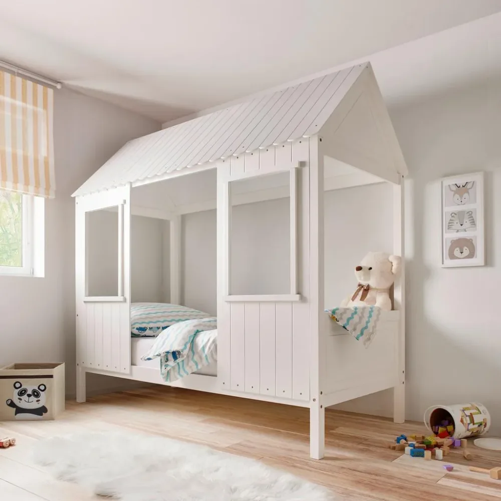 Kinderbett Massivholz, Weiss, 