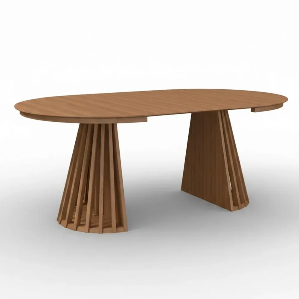 Ausziehtisch Ennio Walnussfarben Echtholz Rund Holz, Metall, Holzwerkstoff 